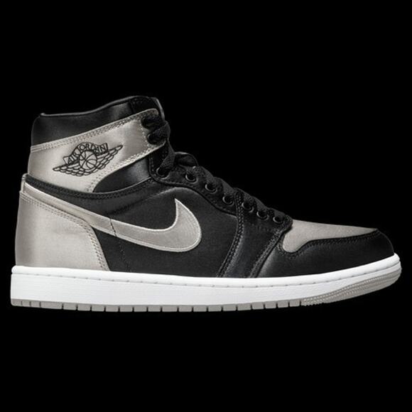 WOMENS AIR JORDAN 1 RETRO HIGH OG, BLACK/MEDIUM GREY SATIN FD4810 010 SIZE 5.5 - Picture 1 of 6